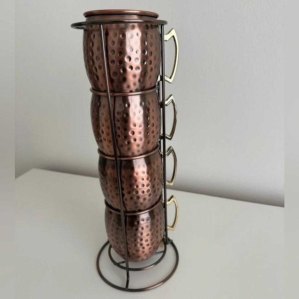 Moscow Mule Copper Cup Set of 4 with Stand - Picture 2 of 7